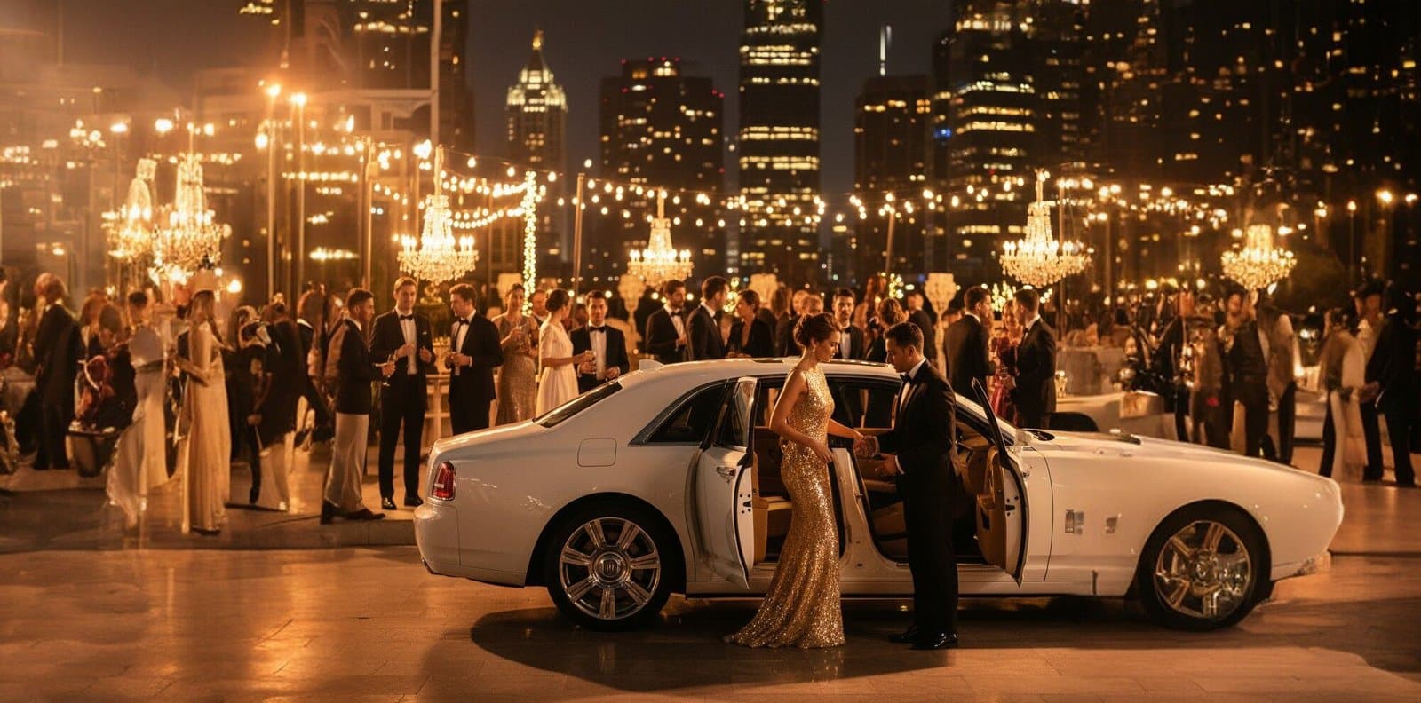 City skyline at dusk